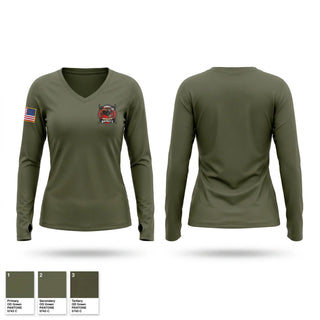 Womens Long Sleeve Vneck Shirt, Crawford CO District #2 Arma FD, Fire Department, Teamtime, Team time, sublimation, custom sports apparel, team uniforms, spirit wear, spiritwear, sports uniforms, custom shirts, team store, custom team store, fundraiser sports, apparel fundraiser