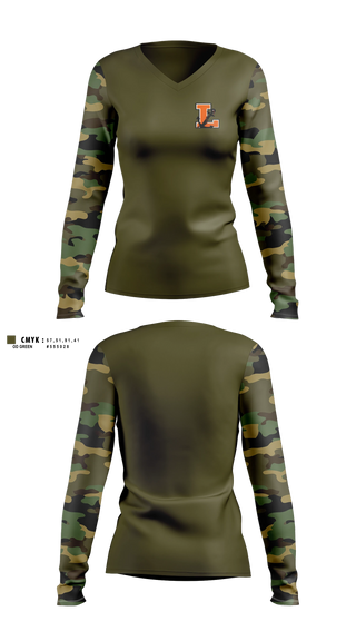 Womens Long Sleeve Vneck Shirt, Dreadnaughts, Army, Teamtime, Team time, sublimation, custom sports apparel, team uniforms, spirit wear, spiritwear, sports uniforms, custom shirts, team store, custom team store, fundraiser sports, apparel fundraiser