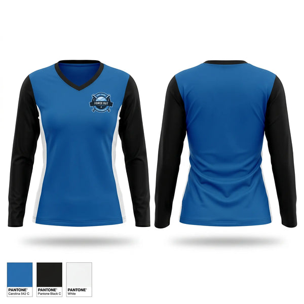 Womens Long Sleeve Vneck Shirt, Force Out, Softball, Teamtime, Team time, sublimation, custom sports apparel, team uniforms, spirit wear, spiritwear, sports uniforms, custom shirts, team store, custom team store, fundraiser sports, apparel fundraiser