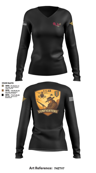 Womens Long Sleeve Vneck Shirt, 1-1 Attack Battalion, HHC, S2, Army, Teamtime, Team time, sublimation, custom sports apparel, team uniforms, spirit wear, spiritwear, sports uniforms, custom shirts, team store, custom team store, fundraiser sports, apparel fundraiser