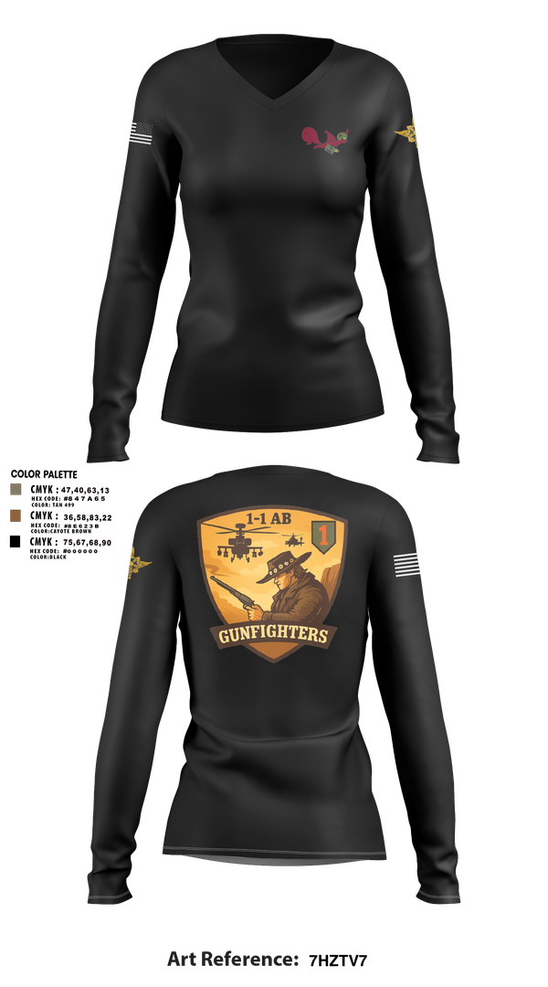 Womens Long Sleeve Vneck Shirt, 1-1 Attack Battalion, HHC, S2, Army, Teamtime, Team time, sublimation, custom sports apparel, team uniforms, spirit wear, spiritwear, sports uniforms, custom shirts, team store, custom team store, fundraiser sports, apparel fundraiser
