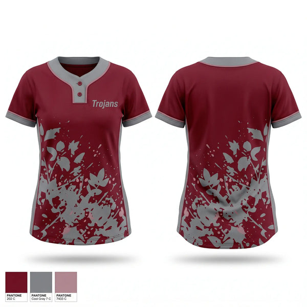 Two Button Softball Jersey, Trojans, Softball, Teamtime, Team time, sublimation, custom sports apparel, team uniforms, spirit wear, spiritwear, sports uniforms, custom shirts, team store, custom team store, fundraiser sports, apparel fundraiser