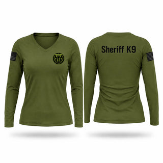 Womens Long Sleeve Vneck Shirt, Clay County Sheriff’s Office K9, Police, Teamtime, Team time, sublimation, custom sports apparel, team uniforms, spirit wear, spiritwear, sports uniforms, custom shirts, team store, custom team store, fundraiser sports, apparel fundraiser
