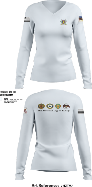 Womens Long Sleeve Vneck Shirt, American Legion CSM Gary W Crisp Post 289. Clarksville,TN, , Teamtime, Team time, sublimation, custom sports apparel, team uniforms, spirit wear, spiritwear, sports uniforms, custom shirts, team store, custom team store, fundraiser sports, apparel fundraiser