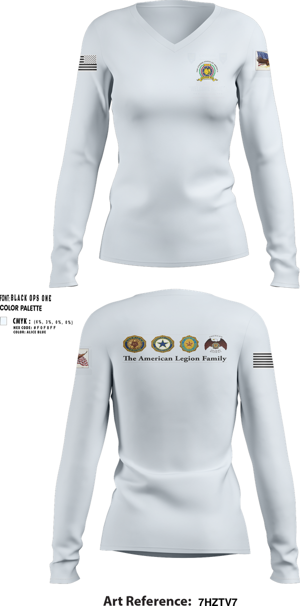 Womens Long Sleeve Vneck Shirt, American Legion CSM Gary W Crisp Post 289. Clarksville,TN, , Teamtime, Team time, sublimation, custom sports apparel, team uniforms, spirit wear, spiritwear, sports uniforms, custom shirts, team store, custom team store, fundraiser sports, apparel fundraiser