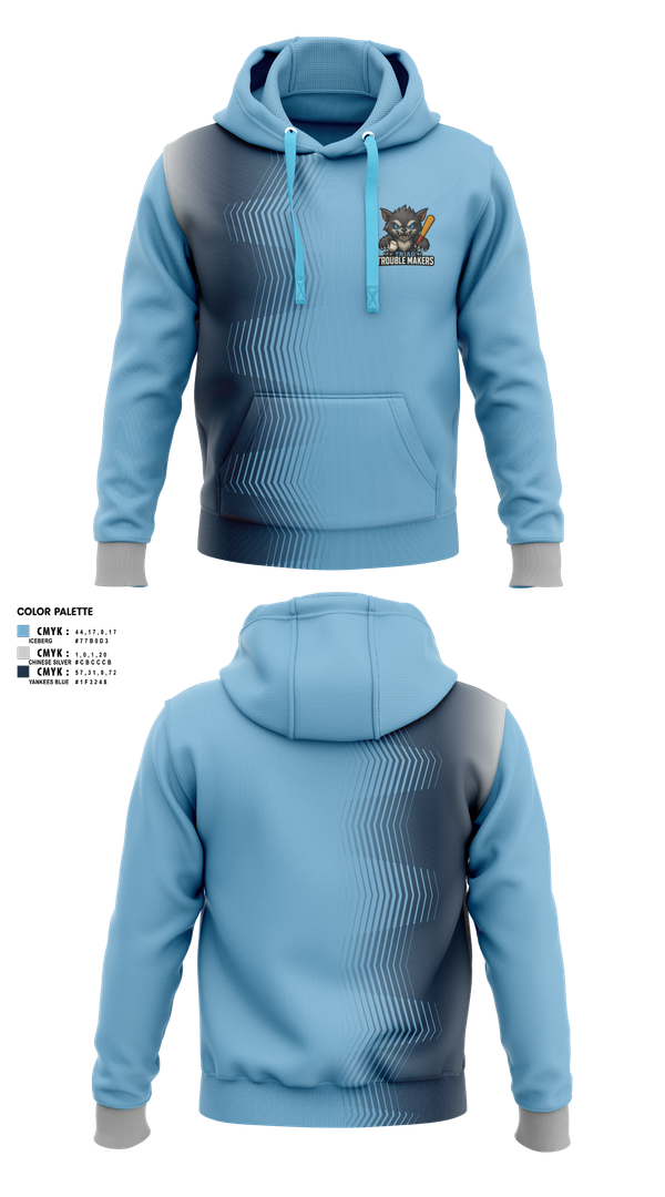 Hoodie, Troublemakers, Baseball, Teamtime, Team time, sublimation, custom sports apparel, team uniforms, spirit wear, spiritwear, sports uniforms, custom shirts, team store, custom team store, fundraiser sports, apparel fundraiser