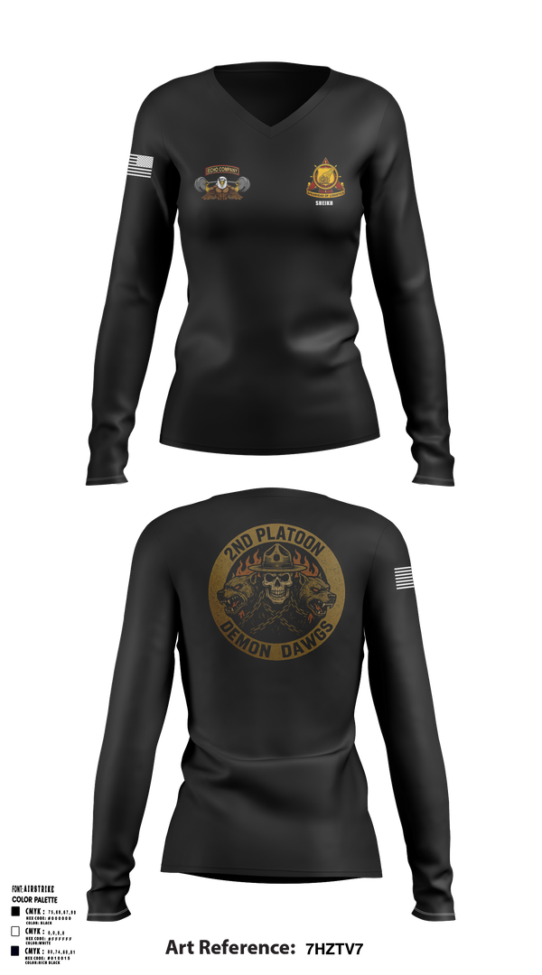 Womens Long Sleeve Vneck Shirt, Echo Company, , Teamtime, Team time, sublimation, custom sports apparel, team uniforms, spirit wear, spiritwear, sports uniforms, custom shirts, team store, custom team store, fundraiser sports, apparel fundraiser