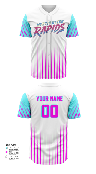 Full Button Baseball Jersey, Mystic River Rapids, Baseball, Teamtime, Team time, sublimation, custom sports apparel, team uniforms, spirit wear, spiritwear, sports uniforms, custom shirts, team store, custom team store, fundraiser sports, apparel fundraiser