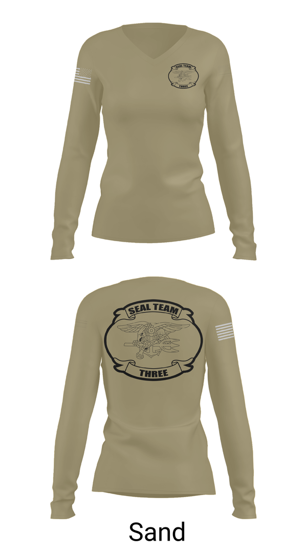 Womens Long Sleeve Vneck Shirt, SEAL team 3, Navy, Teamtime, Team time, sublimation, custom sports apparel, team uniforms, spirit wear, spiritwear, sports uniforms, custom shirts, team store, custom team store, fundraiser sports, apparel fundraiser