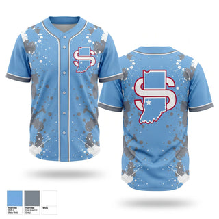 Full Button Baseball Jersey, Indiana Jr Sycamores, Baseball, Teamtime, Team time, sublimation, custom sports apparel, team uniforms, spirit wear, spiritwear, sports uniforms, custom shirts, team store, custom team store, fundraiser sports, apparel fundraiser