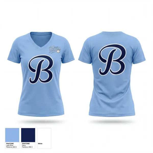 Womens Short Sleeve Vneck Shirt, South Coast Blues, Baseball, Teamtime, Team time, sublimation, custom sports apparel, team uniforms, spirit wear, spiritwear, sports uniforms, custom shirts, team store, custom team store, fundraiser sports, apparel fundraiser
