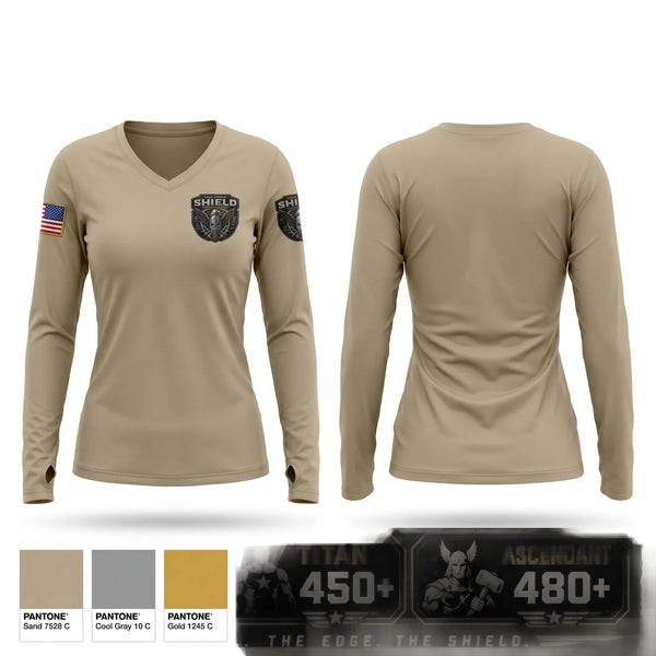 Womens Long Sleeve Vneck Shirt, A CO 297TH Pt, Army, Teamtime, Team time, sublimation, custom sports apparel, team uniforms, spirit wear, spiritwear, sports uniforms, custom shirts, team store, custom team store, fundraiser sports, apparel fundraiser