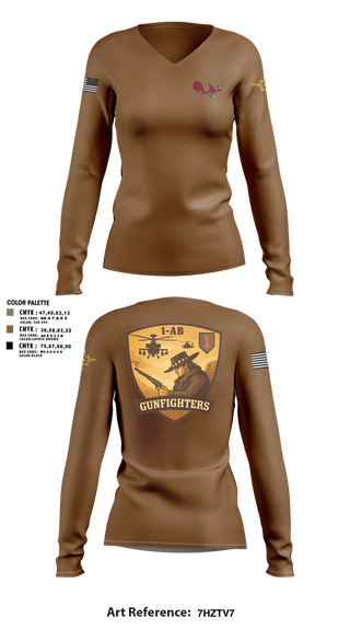 Womens Long Sleeve Vneck Shirt, 1-1 Attack Battalion, HHC, S2, Army, Teamtime, Team time, sublimation, custom sports apparel, team uniforms, spirit wear, spiritwear, sports uniforms, custom shirts, team store, custom team store, fundraiser sports, apparel fundraiser
