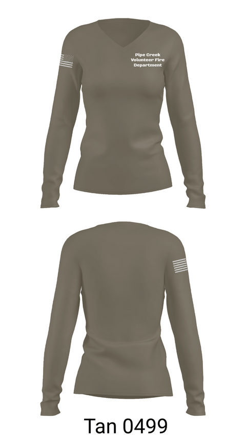 Womens Long Sleeve Vneck Shirt, Pipe Creek Volunteer Fire Department, Fire Department, Teamtime, Team time, sublimation, custom sports apparel, team uniforms, spirit wear, spiritwear, sports uniforms, custom shirts, team store, custom team store, fundraiser sports, apparel fundraiser