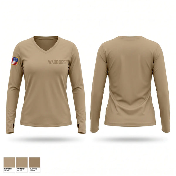 Womens Long Sleeve Vneck Shirt, WARDOGSWARDOGS, Army, Teamtime, Team time, sublimation, custom sports apparel, team uniforms, spirit wear, spiritwear, sports uniforms, custom shirts, team store, custom team store, fundraiser sports, apparel fundraiser