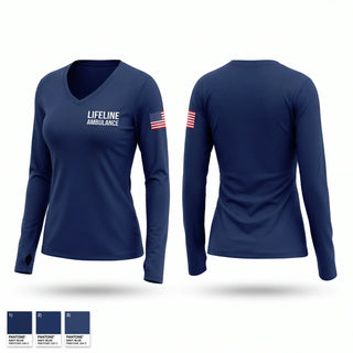 Womens Long Sleeve Vneck Shirt, LIFELINE AMBULANCE, EMS/EMT, Teamtime, Team time, sublimation, custom sports apparel, team uniforms, spirit wear, spiritwear, sports uniforms, custom shirts, team store, custom team store, fundraiser sports, apparel fundraiser