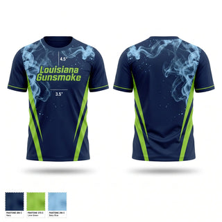 Short Sleeve Performance Shirt, Louisiana Gunsmoke, Softball, Teamtime, Team time, sublimation, custom sports apparel, team uniforms, spirit wear, spiritwear, sports uniforms, custom shirts, team store, custom team store, fundraiser sports, apparel fundraiser