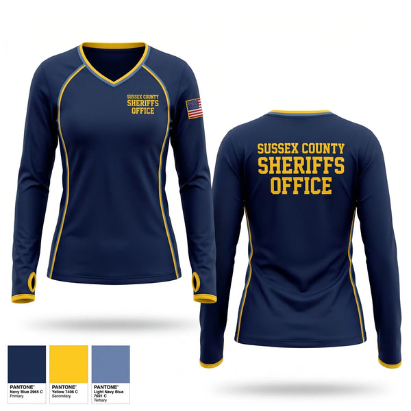 Womens Long Sleeve Vneck Shirt, Sussex County Sheriff’s Office, Police, Teamtime, Team time, sublimation, custom sports apparel, team uniforms, spirit wear, spiritwear, sports uniforms, custom shirts, team store, custom team store, fundraiser sports, apparel fundraiser