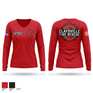 Womens Long Sleeve Vneck Shirt, Claysville Fire-Rescue, Fire Department, Teamtime, Team time, sublimation, custom sports apparel, team uniforms, spirit wear, spiritwear, sports uniforms, custom shirts, team store, custom team store, fundraiser sports, apparel fundraiser