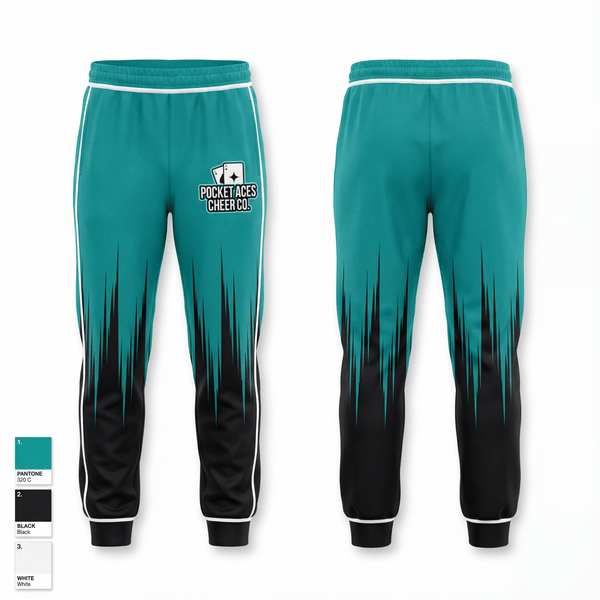 Sweatpants, Pocket Aces Cheer Co., Cheer, Teamtime, Team time, sublimation, custom sports apparel, team uniforms, spirit wear, spiritwear, sports uniforms, custom shirts, team store, custom team store, fundraiser sports, apparel fundraiser