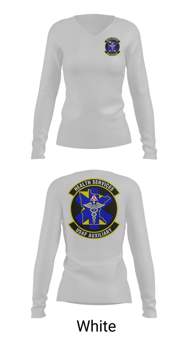 Womens Long Sleeve Vneck Shirt, Civil Air Patrol Minnesota Wing Health Service, Air Force, Teamtime, Team time, sublimation, custom sports apparel, team uniforms, spirit wear, spiritwear, sports uniforms, custom shirts, team store, custom team store, fundraiser sports, apparel fundraiser