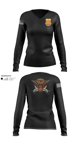 Womens Long Sleeve Vneck Shirt, 1-77 FA Bravo Btry, Army, Teamtime, Team time, sublimation, custom sports apparel, team uniforms, spirit wear, spiritwear, sports uniforms, custom shirts, team store, custom team store, fundraiser sports, apparel fundraiser