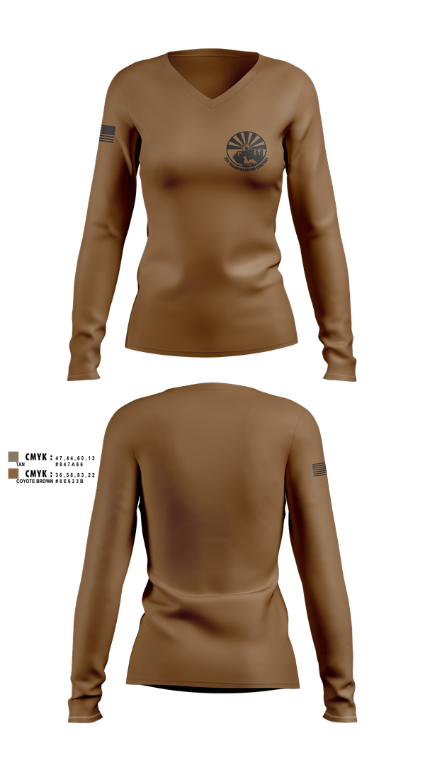 Womens Long Sleeve Vneck Shirt, 208 Transportation Company, , Teamtime, Team time, sublimation, custom sports apparel, team uniforms, spirit wear, spiritwear, sports uniforms, custom shirts, team store, custom team store, fundraiser sports, apparel fundraiser