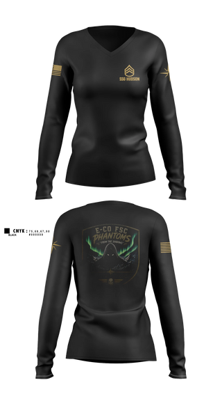 Womens Long Sleeve Vneck Shirt, E. Co 1-229 mx, Army, Teamtime, Team time, sublimation, custom sports apparel, team uniforms, spirit wear, spiritwear, sports uniforms, custom shirts, team store, custom team store, fundraiser sports, apparel fundraiser