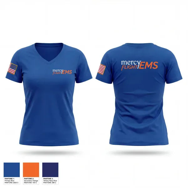 Womens Short Sleeve Vneck Shirt, Mercy Flight, EMS/EMT, Teamtime, Team time, sublimation, custom sports apparel, team uniforms, spirit wear, spiritwear, sports uniforms, custom shirts, team store, custom team store, fundraiser sports, apparel fundraiser