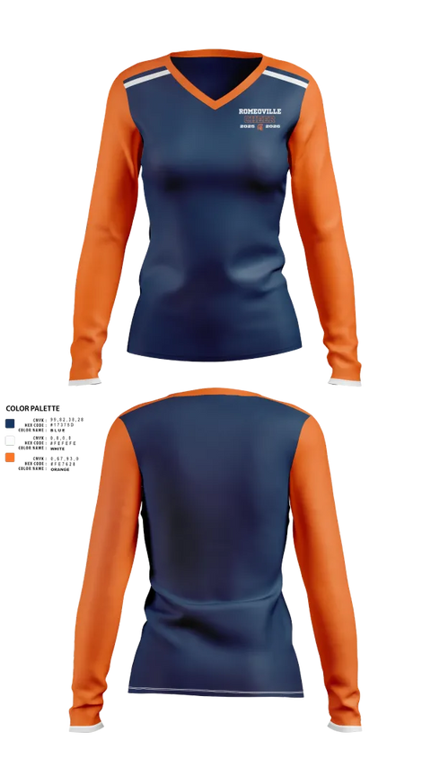 Womens Long Sleeve Vneck Shirt, Romeoville Cheer, Cheer, Teamtime, Team time, sublimation, custom sports apparel, team uniforms, spirit wear, spiritwear, sports uniforms, custom shirts, team store, custom team store, fundraiser sports, apparel fundraiser