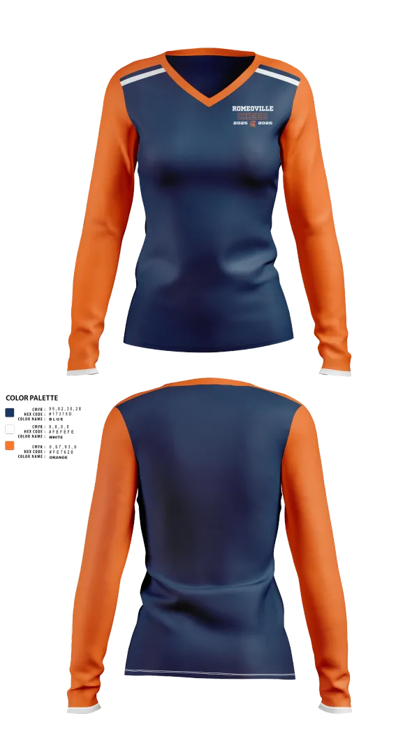 Womens Long Sleeve Vneck Shirt, Romeoville Cheer, Cheer, Teamtime, Team time, sublimation, custom sports apparel, team uniforms, spirit wear, spiritwear, sports uniforms, custom shirts, team store, custom team store, fundraiser sports, apparel fundraiser