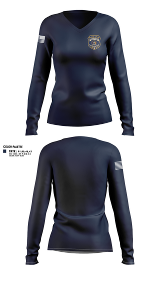 Womens Long Sleeve Vneck Shirt, Ellicottville Police Department, Police, Teamtime, Team time, sublimation, custom sports apparel, team uniforms, spirit wear, spiritwear, sports uniforms, custom shirts, team store, custom team store, fundraiser sports, apparel fundraiser