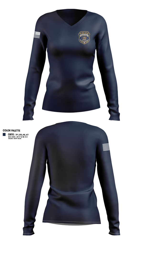 Womens Long Sleeve Vneck Shirt, Ellicottville Police Department, Police, Teamtime, Team time, sublimation, custom sports apparel, team uniforms, spirit wear, spiritwear, sports uniforms, custom shirts, team store, custom team store, fundraiser sports, apparel fundraiser