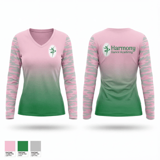 Womens Long Sleeve Vneck Shirt, Harmony Dance Academy, Cheer, Teamtime, Team time, sublimation, custom sports apparel, team uniforms, spirit wear, spiritwear, sports uniforms, custom shirts, team store, custom team store, fundraiser sports, apparel fundraiser