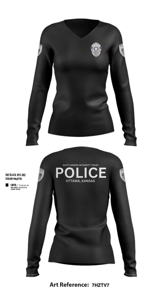 Womens Long Sleeve Vneck Shirt, Ottawa, Kansas Police Department, Police, Teamtime, Team time, sublimation, custom sports apparel, team uniforms, spirit wear, spiritwear, sports uniforms, custom shirts, team store, custom team store, fundraiser sports, apparel fundraiser