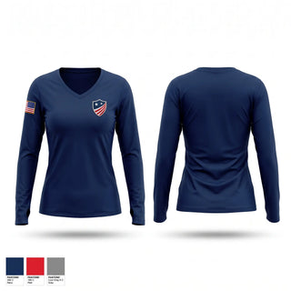 Womens Long Sleeve Vneck Shirt, Choctaw Police Department, Police, Teamtime, Team time, sublimation, custom sports apparel, team uniforms, spirit wear, spiritwear, sports uniforms, custom shirts, team store, custom team store, fundraiser sports, apparel fundraiser