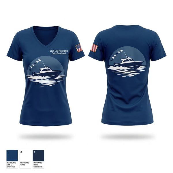 Womens Short Sleeve Vneck Shirt, South Lake Minnetonka Police Department, Police, Teamtime, Team time, sublimation, custom sports apparel, team uniforms, spirit wear, spiritwear, sports uniforms, custom shirts, team store, custom team store, fundraiser sports, apparel fundraiser