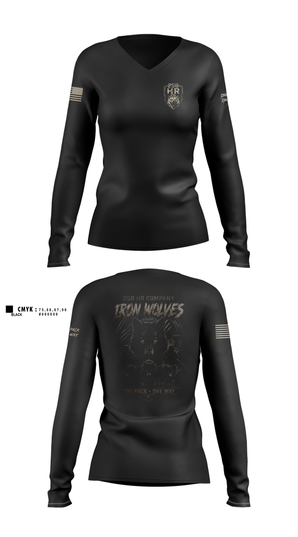 Womens Long Sleeve Vneck Shirt, 258th HR CO, Army, Teamtime, Team time, sublimation, custom sports apparel, team uniforms, spirit wear, spiritwear, sports uniforms, custom shirts, team store, custom team store, fundraiser sports, apparel fundraiser
