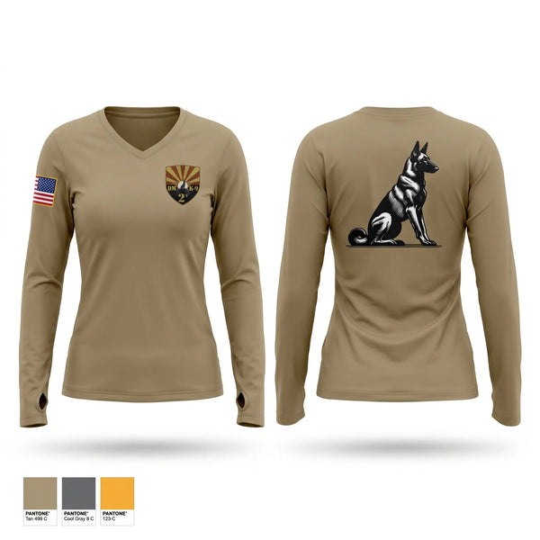 Womens Long Sleeve Vneck Shirt, 355 K9, Air Force, Teamtime, Team time, sublimation, custom sports apparel, team uniforms, spirit wear, spiritwear, sports uniforms, custom shirts, team store, custom team store, fundraiser sports, apparel fundraiser