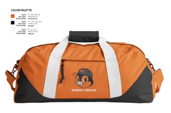 Duffle Bag, Morrice Orioles, Softball, Teamtime, Team time, sublimation, custom sports apparel, team uniforms, spirit wear, spiritwear, sports uniforms, custom shirts, team store, custom team store, fundraiser sports, apparel fundraiser