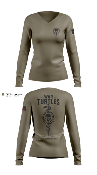 Womens Long Sleeve Vneck Shirt, War turtles, Army, Teamtime, Team time, sublimation, custom sports apparel, team uniforms, spirit wear, spiritwear, sports uniforms, custom shirts, team store, custom team store, fundraiser sports, apparel fundraiser