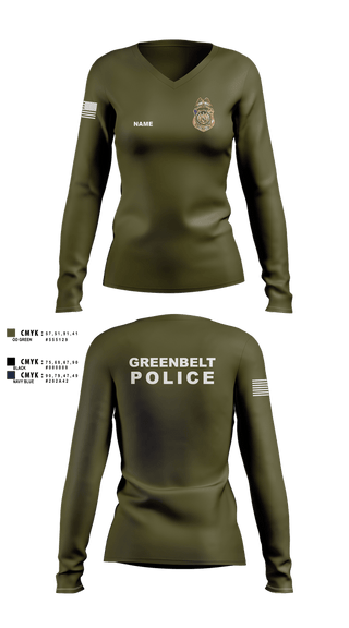 Womens Long Sleeve Vneck Shirt, Greenbelt Police Department, Police, Teamtime, Team time, sublimation, custom sports apparel, team uniforms, spirit wear, spiritwear, sports uniforms, custom shirts, team store, custom team store, fundraiser sports, apparel fundraiser