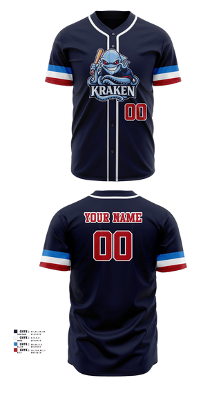 Full Button Baseball Jersey, Kraken, Baseball, Teamtime, Team time, sublimation, custom sports apparel, team uniforms, spirit wear, spiritwear, sports uniforms, custom shirts, team store, custom team store, fundraiser sports, apparel fundraiser