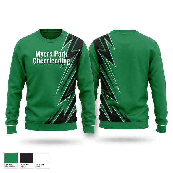Crew Neck Sweatshirt, Myers Park Cheerleading, Cheer, Teamtime, Team time, sublimation, custom sports apparel, team uniforms, spirit wear, spiritwear, sports uniforms, custom shirts, team store, custom team store, fundraiser sports, apparel fundraiser