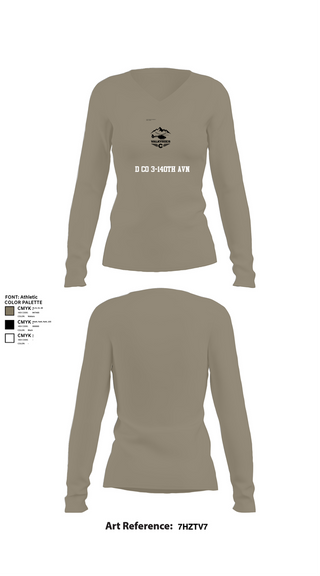 Womens Long Sleeve Vneck Shirt, D Co 3-140th AVN, National Guard, Teamtime, Team time, sublimation, custom sports apparel, team uniforms, spirit wear, spiritwear, sports uniforms, custom shirts, team store, custom team store, fundraiser sports, apparel fundraiser