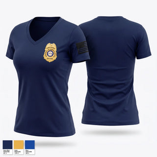 Womens Short Sleeve Vneck Shirt, Office of School Safety, Police, Teamtime, Team time, sublimation, custom sports apparel, team uniforms, spirit wear, spiritwear, sports uniforms, custom shirts, team store, custom team store, fundraiser sports, apparel fundraiser