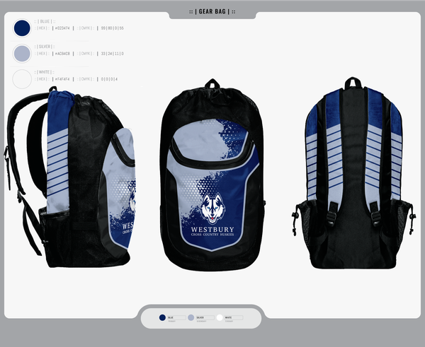 Gear Bag, Westbury Cross Country Huskies, Cross Country, Teamtime, Team time, sublimation, custom sports apparel, team uniforms, spirit wear, spiritwear, sports uniforms, custom shirts, team store, custom team store, fundraiser sports, apparel fundraiser