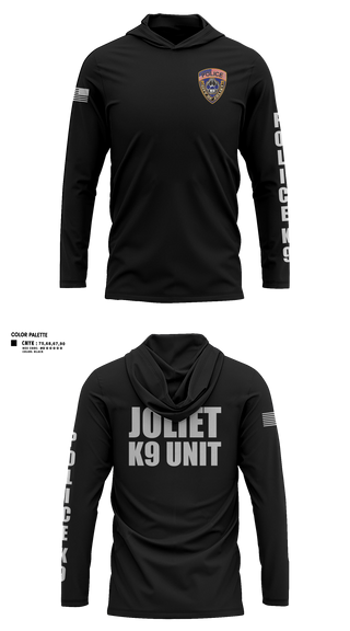 Long Sleeve Performance Shirt with hood, Joliet Police K-9 Unit, Police, Teamtime, Team time, sublimation, custom sports apparel, team uniforms, spirit wear, spiritwear, sports uniforms, custom shirts, team store, custom team store, fundraiser sports, apparel fundraiser
