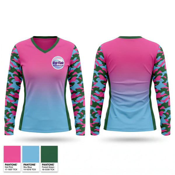 Womens Long Sleeve Vneck Shirt, Pompano Beach Riptide, Softball, Teamtime, Team time, sublimation, custom sports apparel, team uniforms, spirit wear, spiritwear, sports uniforms, custom shirts, team store, custom team store, fundraiser sports, apparel fundraiser