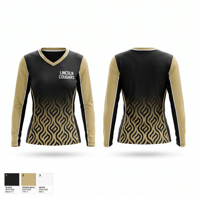LINCOLN COUGARS Women's Long Sleeve V-neck Shirt - 1